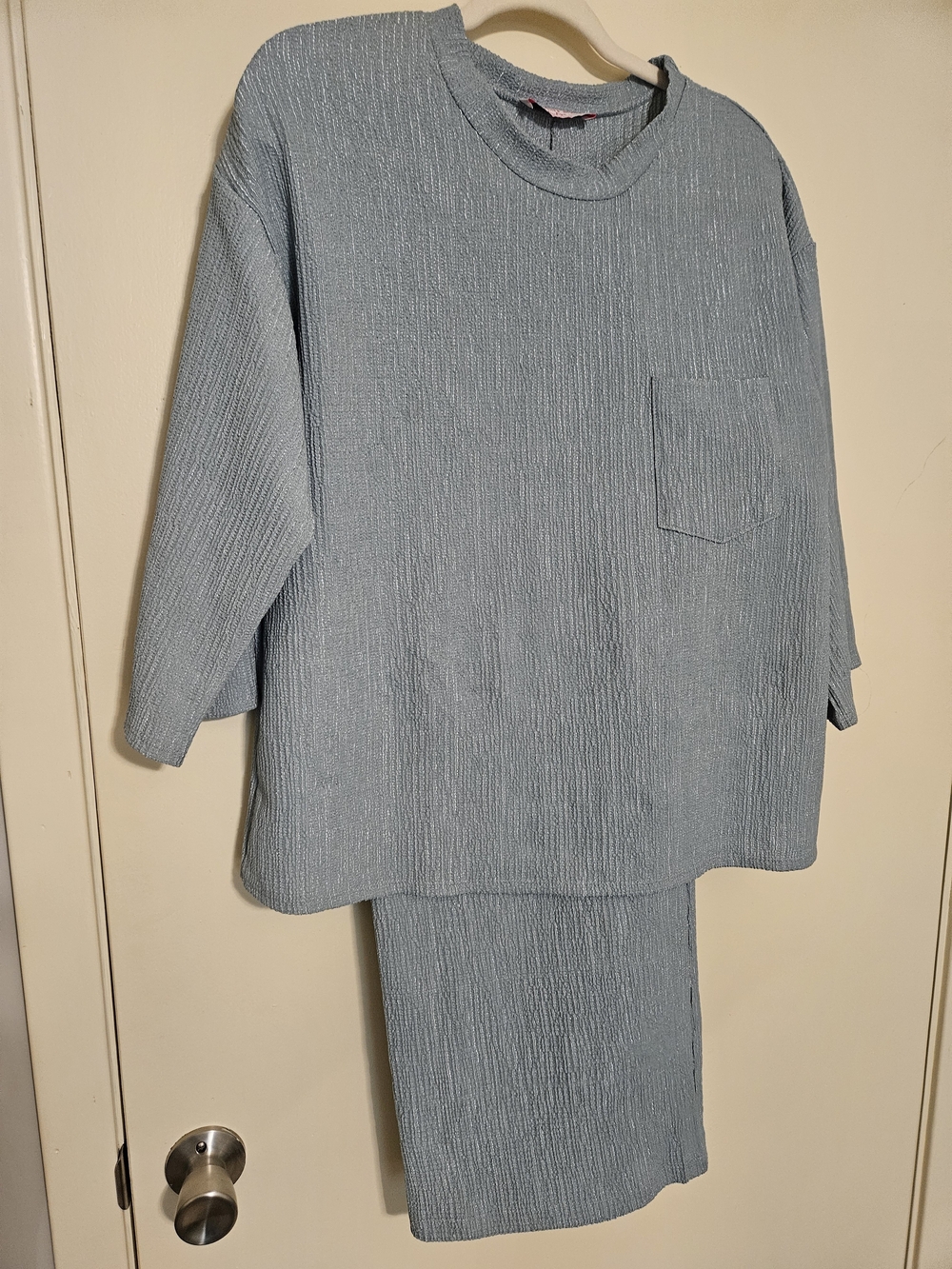Dusty Blue Women’s Two-Piece Pant Set with Chest Pocket